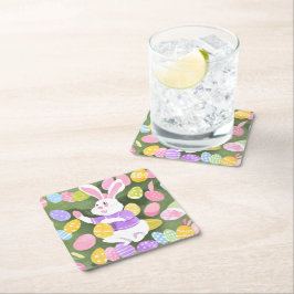 Posavasos Cuadrado De Papel conejito con huevos de Pascua