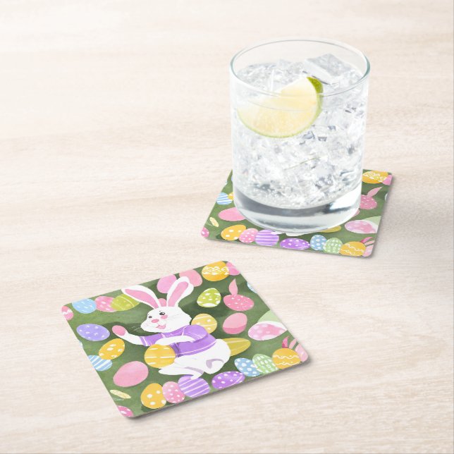 Posavasos Cuadrado De Papel conejito con huevos de Pascua (In situ)