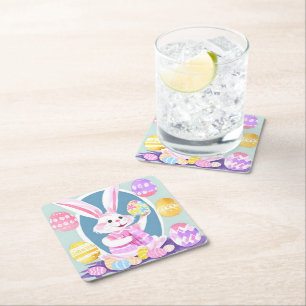 Posavasos Cuadrado De Papel conejito con huevos de Pascua