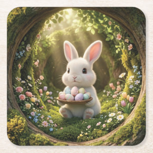 Posavasos Cuadrado De Papel Conejito de Pascua adorable