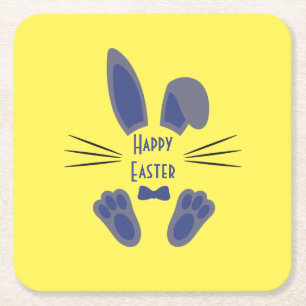 Posavasos Cuadrado De Papel Conejito de Pascua Feliz Pascua Azul y Amarillo