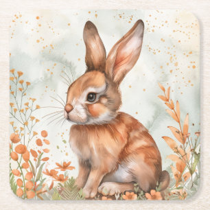 Posavasos Cuadrado De Papel Conejito lindo de primavera