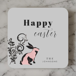 Posavasos Cuadrado De Papel Conejito moderno Feliz Pascua Personalizado