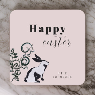 Posavasos Cuadrado De Papel Conejito moderno Feliz Pascua Personalizado