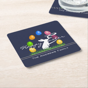 Posavasos Cuadrado De Papel Conejito y huevos de pascua personalizados