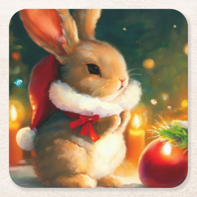 Posavasos Cuadrado De Papel Conejo 1 de navidades (Anverso)