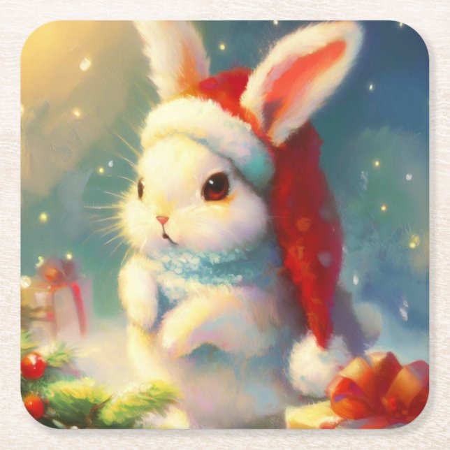 Posavasos Cuadrado De Papel Conejo 2 de navidades (Anverso)