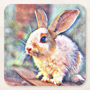 Posavasos Cuadrado De Papel conejo acuarell