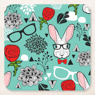 Posavasos Cuadrado De Papel Conejo blanco