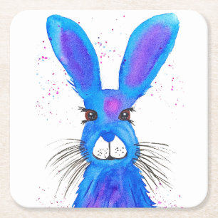 Posavasos Cuadrado De Papel Conejo Bunny Hare Floral Animal Willife Cute