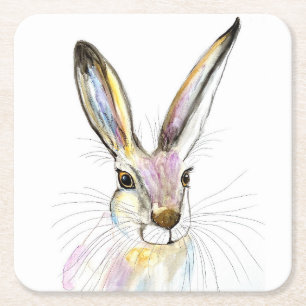 Posavasos Cuadrado De Papel Conejo Bunny Hare Floral Animal Willife Cute