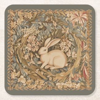 Posavasos Cuadrado De Papel Conejo de la Vintage al estilo taapiz medieval