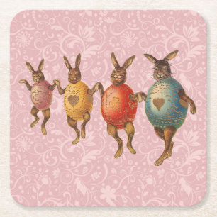 Posavasos Cuadrado De Papel Conejo de Pascua Huevos Bailando