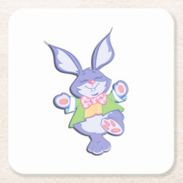 Posavasos Cuadrado De Papel Conejo de Pascua morado bailando