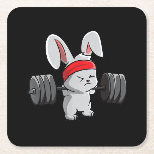 Posavasos Cuadrado De Papel Conejo Gimnasio Bunny Ness Halterofilia Gracioso A