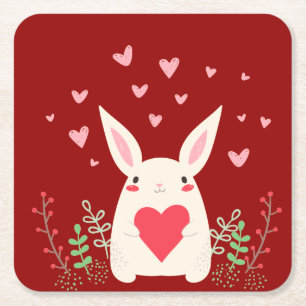 Posavasos Cuadrado De Papel Conejo Kawaii Esponjoso Amoroso Personalizado