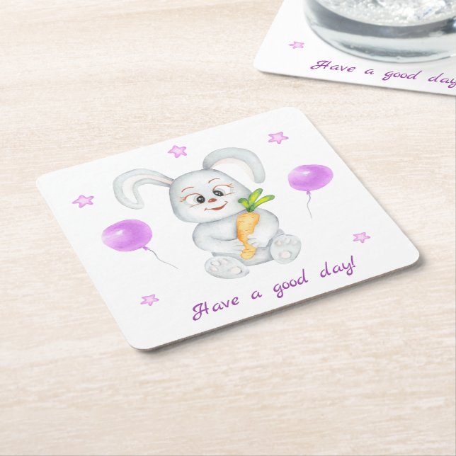 Posavasos Cuadrado De Papel Conejo lindo para un ánimo positivo (En perspectiva)