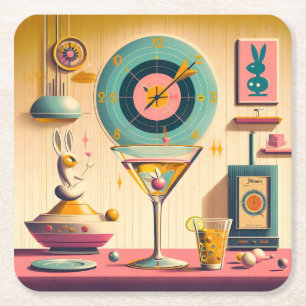 Posavasos Cuadrado De Papel Conejo Martini Futurista Retro Atómico de Medianos