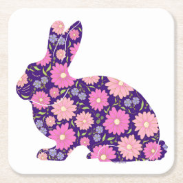 Posavasos Cuadrado De Papel Conejo retro rosa y flores