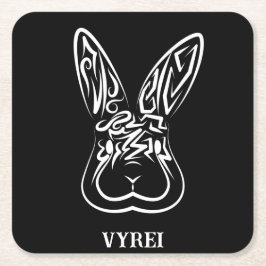 Posavasos Cuadrado De Papel Conejo tribal blanco y negro