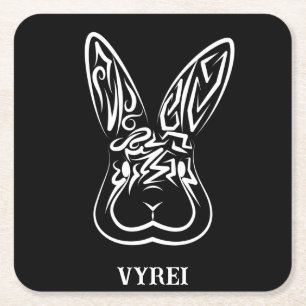 Posavasos Cuadrado De Papel Conejo tribal blanco y negro