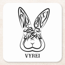 Posavasos Cuadrado De Papel Conejo tribal blanco y negro