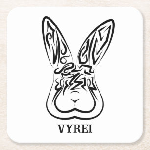 Posavasos Cuadrado De Papel Conejo tribal blanco y negro