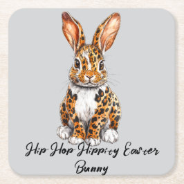 Posavasos Cuadrado De Papel Conejo único con leopardo visto