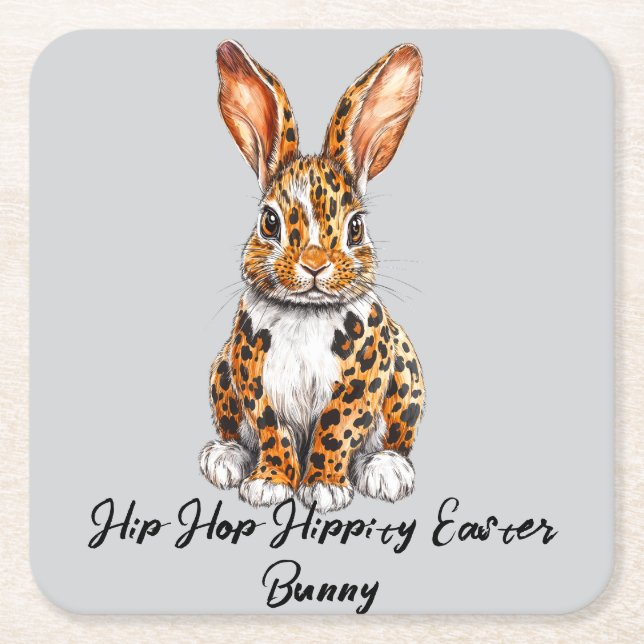 Posavasos Cuadrado De Papel Conejo único con leopardo visto (Anverso)