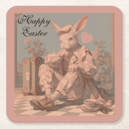 Posavasos Cuadrado De Papel Conejo victoriano espera, conejo, primavera