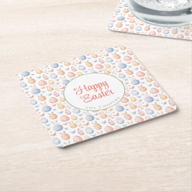 Posavasos Cuadrado De Papel Conejo y huevos (En perspectiva)