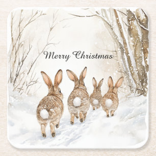Posavasos Cuadrado De Papel Conejos de Pascua Bosques Navidad