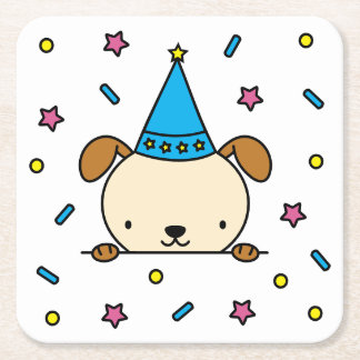 Posavasos Cuadrado De Papel confeti cumpleaños fiesta perro ilustración