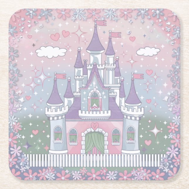 Posavasos Cuadrado De Papel Conjunto de aletas de castillo de Pastel Cute (Anverso)