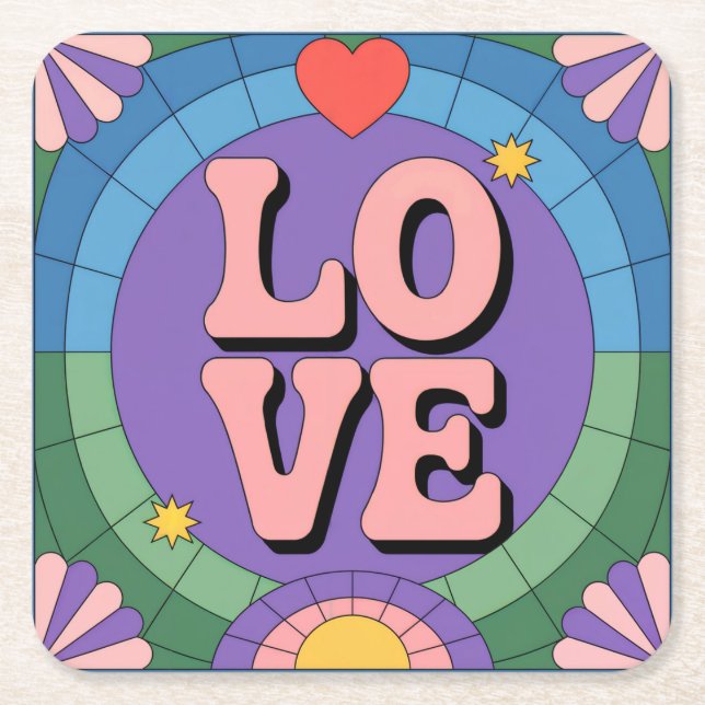 Posavasos Cuadrado De Papel Conjunto de escayola púrpura cúrcuma retro (Anverso)