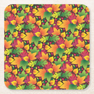 Posavasos Cuadrado De Papel Conjunto de la montaña rusa de las hojas de otoño