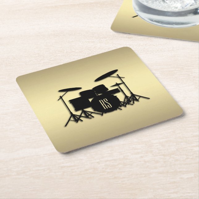 Posavasos Cuadrado De Papel Conjunto de tambores Monogram Gold (En perspectiva)