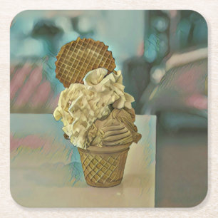Posavasos Cuadrado De Papel Cono de helado de chocolate
