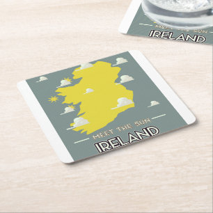 Posavasos Cuadrado De Papel Conoce el Sol cartel de viaje vintage de Irlanda