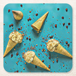 Posavasos Cuadrado De Papel Conos de gofre de helado