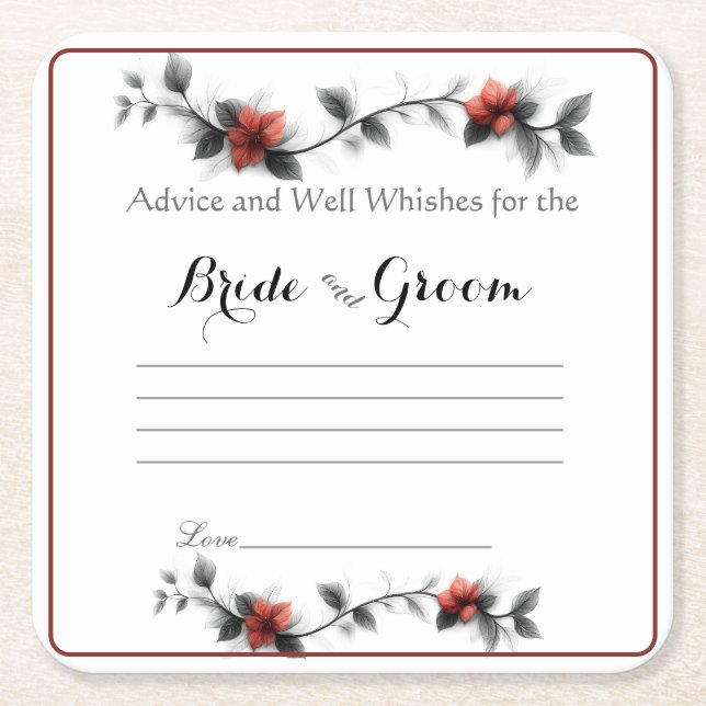 Posavasos Cuadrado De Papel Consejos y buenos deseos, novia y novio (Anverso)