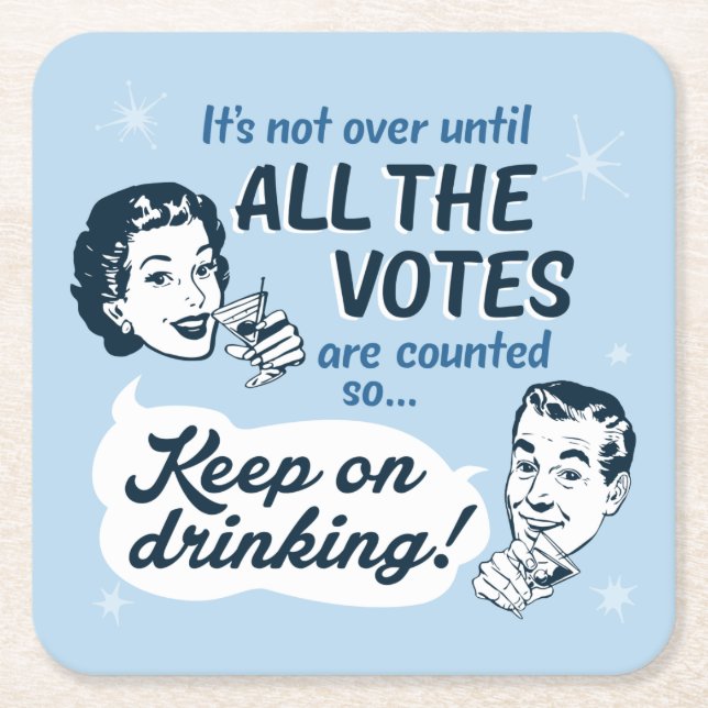 Posavasos Cuadrado De Papel Contar todos los votos | Papelera | Retro Funny (Anverso)