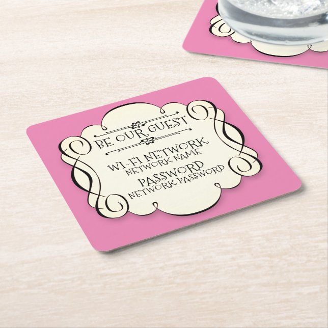Posavasos Cuadrado De Papel Contraseña Wifi (En perspectiva)