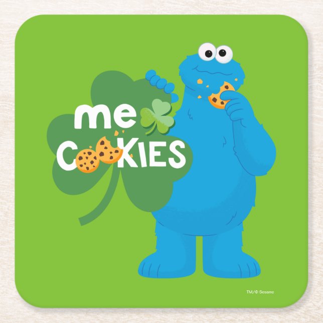 Posavasos Cuadrado De Papel Cookie Monster | Shamrock Love (Anverso)