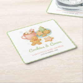 Posavasos Cuadrado De Papel Cookies and Cocoa Christmas Baby Shower 