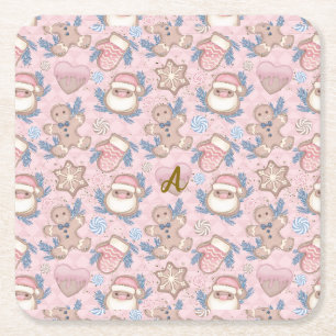 Posavasos Cuadrado De Papel cookies de Navidades rosas personalizadas