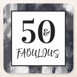 Posavasos Cuadrado De Papel Cool Black and white 50 and Fabulous Birthday