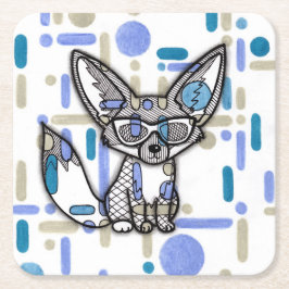 Posavasos Cuadrado De Papel Cool Fennec Fox with Sunglasses Blue Geometric Dri