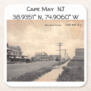 Posavasos Cuadrado De Papel Coordenadas de mapa de NJ de mayo de Cabo de Estil