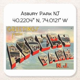 Posavasos Cuadrado De Papel Coordenadas del mapa de NJ del Parque Asbury Estil